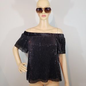 STATE Sequins Black Off the Shoulder top